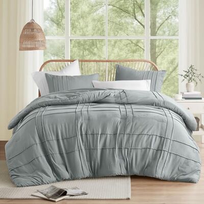 Comfort Spaces Niebiesko-szary zestaw kołder w rozmiarze twin, 3-częściowy plisowany zestaw pościeli, całoroczne lekkie, bardzo miękkie, wstępnie prany zestaw pościeli z mikrofibry, twin, rozmiar XL Comfort Spaces Niebiesko-szary zestaw kołder w rozmiarze twin, 3-częściowy plisowany zestaw pościeli, całoroczne lekkie, bardzo miękkie, wstępnie prany zestaw pościeli z mikrofibry, twin, rozmiar XL