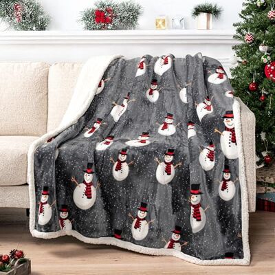 PAVILIA Świąteczny koc typu sherpa premium, dekoracja bałwana, polar, plusz, ciepły, przytulny, dwustronny koc świąteczny z mikrofibry, 50 x 60 cm PAVILIA Świąteczny koc typu sherpa premium, dekoracja bałwana, polar, plusz, ciepły, przytulny, dwustronny koc świąteczny z mikrofibry, 50 x 60 cm