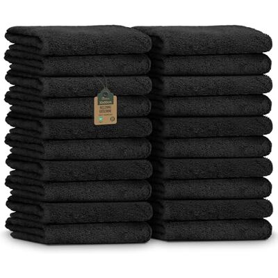 NatureMark Ręczniki Gościnne – Zestaw 20 szt. (30x50 cm), 100% bawełna, certyfikat OEKO-TEX, miękkie, chłonne i łatwe w pielęgnacji – Do łazienki, gości i spa – Czarne NatureMark Ręczniki Gościnne – Zestaw 20 szt. (30x50 cm), 100% bawełna, certyfikat OEKO-TEX, miękkie, chłonne i łatwe w pielęgnacji – Do łazienki, gości i spa – Czarne