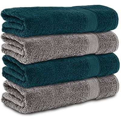 Komfortec Zestaw 4 ręczników kąpielowych 70 x 140 cm, 100% bawełna, 470 g/m², frotte, miękkie, antracytowo-szare/petrol Komfortec Zestaw 4 ręczników kąpielowych 70 x 140 cm, 100% bawełna, 470 g/m², frotte, miękkie, antracytowo-szare/petrol