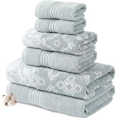 Modern Threads 6-częściowy zestaw, 2 ręczniki kąpielowe, 2 ręczniki do rąk, 2 ściereczki barwione przędzą żakard/jednolity zestaw ręczników Charlize Dark Sage Modern Threads 6-częściowy zestaw, 2 ręczniki kąpielowe, 2 ręczniki do rąk, 2 ściereczki barwione przędzą żakard/jednolity zestaw ręczników Charlize Dark Sage
