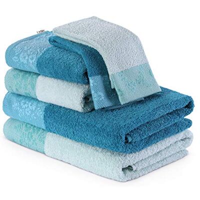 AmeliaHome Zestaw 6 ręczników 100% bawełna 70x140 50x90 30x50 cm jasny niebieski cyjan 500 g/m² Crea AmeliaHome Zestaw 6 ręczników 100% bawełna 70x140 50x90 30x50 cm jasny niebieski cyjan 500 g/m² Crea