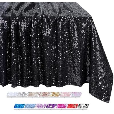 QueenDream Błyszczący obrus z cekinami – czarny obrus 137 x 203 cm prostokątny obrus na stół na przyjęcia urodzinowe dekoracja baby shower QueenDream Błyszczący obrus z cekinami – czarny obrus 137 x 203 cm prostokątny obrus na stół na przyjęcia urodzinowe dekoracja baby shower