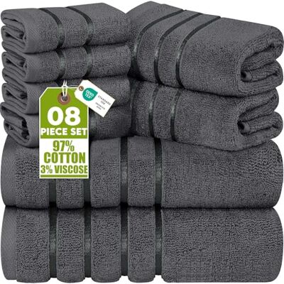 Utopia Towels 8-częściowy zestaw luksusowych ręczników, 2 ręczniki kąpielowe, 2 ręczniki do rąk i 4 ściereczki do czyszczenia, 600 g/m², 100% bawełna, wysoce chłonne ręczniki z wiskozy, kolor szary Utopia Towels 8-częściowy zestaw luksusowych ręczników, 2 ręczniki kąpielowe, 2 ręczniki do rąk i 4 ściereczki do czyszczenia, 600 g/m², 100% bawełna, wysoce chłonne ręczniki z wiskozy, kolor szary