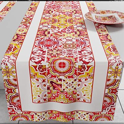 PETTI Artigiani Italiani PETTI włoscy rzemieślnicy Runner Stół, Runner Kuchnia, Obrusy Runner, Cyfrowy druk Vietri Czerwony, 100% Made in Italy PETTI Artigiani Italiani PETTI włoscy rzemieślnicy Runner Stół, Runner Kuchnia, Obrusy Runner, Cyfrowy druk Vietri Czerwony, 100% Made in Italy