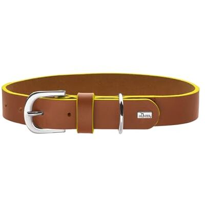 Hunter Obroża dla psa Garda z miękkiej skóry bydlęcej, wytrzymała i wygodna, z ręcznie farbowanymi kontrastowymi krawędziami, Made in Germany, kolor: koniakowy/żółty, rozmiar: 40 Hunter Obroża dla psa Garda z miękkiej skóry bydlęcej, wytrzymała i wygodna, z ręcznie farbowanymi kontrastowymi krawędziami, Made in Germany, kolor: koniakowy/żółty, rozmiar: 40