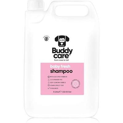 Buddycare Szampon Baby Fresh Dog firmy – szampon dla zmęczonych psów od 8 tygodni – pudrowy szampon dla szczeniaków z aloesem i prowitaminą B5 (5 l) Buddycare Szampon Baby Fresh Dog firmy – szampon dla zmęczonych psów od 8 tygodni – pudrowy szampon dla szczeniaków z aloesem i prowitaminą B5 (5 l)