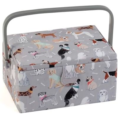 Hobby Gift Ekskluzywne średnie pudełko do szycia, pudełko do przechowywania rękodzieła, taca na akcesoria, poduszka na szpilki, uchwyt pcv, 18,5 x 25,5 x 14,5 cm, szare psy Hobby Gift Ekskluzywne średnie pudełko do szycia, pudełko do przechowywania rękodzieła, taca na akcesoria, poduszka na szpilki, uchwyt pcv, 18,5 x 25,5 x 14,5 cm, szare psy