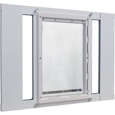 Ideal Pet Products Aluminiowe skrzydła okienne Drzwi dla zwierząt domowych, regulowane w celu dopasowania do szerokości okien od 69 cm do 81 cm, bardzo duże 25,7 cm x 38 cm Rozmiar klapy Ideal Pet Products Aluminiowe skrzydła okienne Drzwi dla zwierząt domowych, regulowane w celu dopasowania do szerokości okien od 69 cm do 81 cm, bardzo duże 25,7 cm x 38 cm Rozmiar klapy