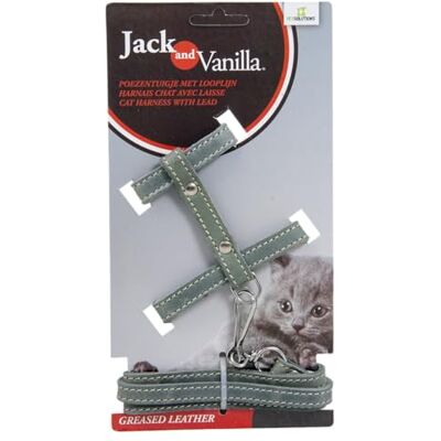 JACK AND VANILLA , Szelki dla kota z tłustej skóry ze smyczą 100 cm, niestandardowe dopasowanie, elegancki design, optymalny komfort, idealne na spacery, rozmiar 10 mm, szary, model skórzany JACK AND VANILLA , Szelki dla kota z tłustej skóry ze smyczą 100 cm, niestandardowe dopasowanie, elegancki design, optymalny komfort, idealne na spacery, rozmiar 10 mm, szary, model skórzany