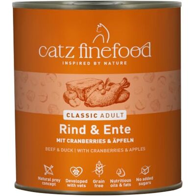 catz finefood N° 23 Karma dla kotów delikatesowa wołowina i kaczka, mokra karma dla kotów, uszlachetniona żurawiną i aloesem, 6 x 800 g puszek catz finefood N° 23 Karma dla kotów delikatesowa wołowina i kaczka, mokra karma dla kotów, uszlachetniona żurawiną i aloesem, 6 x 800 g puszek