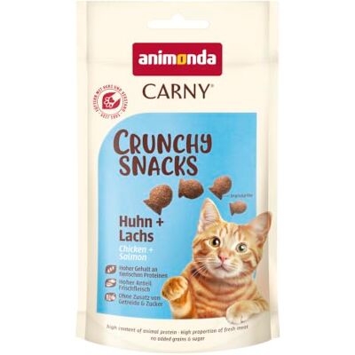 Carny Crunchy przekąski dla kotów (11 x 50 g), kurczak + łosoś, chrupiące, chrupiące koty dla dorosłych, kotów firmy animonda Carny Crunchy przekąski dla kotów (11 x 50 g), kurczak + łosoś, chrupiące, chrupiące koty dla dorosłych, kotów firmy animonda