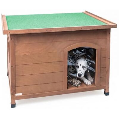 AQPET Friends Baita drewniane łóżko zewnętrzne dla psów z szyberdachem i zasłonami termicznymi w zestawie duży rozmiar 116x79x85h AQPET Friends Baita drewniane łóżko zewnętrzne dla psów z szyberdachem i zasłonami termicznymi w zestawie duży rozmiar 116x79x85h