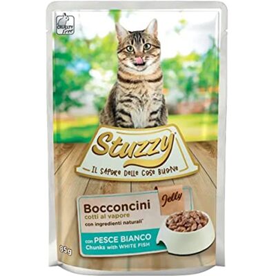 Stuzzy , Mokra karma dla dorosłych kotów biała ryba w przysmakach (24 worki po 85 g) Stuzzy , Mokra karma dla dorosłych kotów biała ryba w przysmakach (24 worki po 85 g)