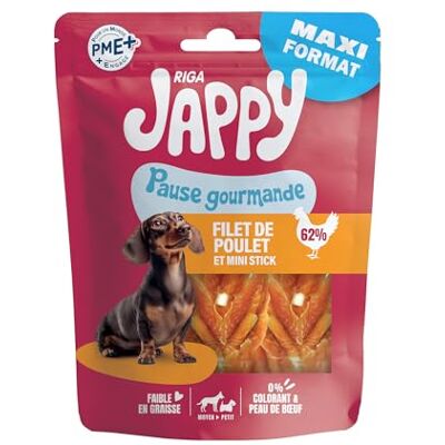 Riga Jappy Filet z kurczaka + Mini Stick Pies Przysmak Bogaty w Kurczak Bogate w Białko i Kolagen Niska zawartość tłuszczu bez barwników ani skóry wołowej Maxi Format 300 g Riga Jappy Filet z kurczaka + Mini Stick Pies Przysmak Bogaty w Kurczak Bogate w Białko i Kolagen Niska zawartość tłuszczu bez barwników ani skóry wołowej Maxi Format 300 g