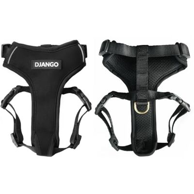 DJANGO Uprząż dla psa Adventure – wygodna, trwała i odblaskowa neoprenowa uprząż dla psa do przygód na świeżym powietrzu i do noszenia na co dzień – regulowana konstrukcja z litego mosiądzu (średnia, czarna) DJANGO Uprząż dla psa Adventure – wygodna, trwała i odblaskowa neoprenowa uprząż dla psa do przygód na świeżym powietrzu i do noszenia na co dzień – regulowana konstrukcja z litego mosiądzu (średnia, czarna)
