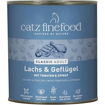 catz finefood N° 5 Salmon & Poultry Delicatessen Wet Cat Food, Refined with Spinach & Tomato, 6 x 800 g Tins catz finefood N° 5 Salmon & Poultry Delicatessen Wet Cat Food, Refined with Spinach & Tomato, 6 x 800 g Tins