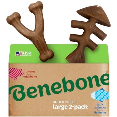 Benebone 2-pak niezniszczalnych zabawek do żucia dla psów z motywem kości rybiej/żołądka, długotrwały trwały łamacz nudy dla psów, prawdziwy smak łososia i prawdziwego bekonu, dla dużych psów, Benebone 2-pak niezniszczalnych zabawek do żucia dla psów z motywem kości rybiej/żołądka, długotrwały trwały łamacz nudy dla psów, prawdziwy smak łososia i prawdziwego bekonu, dla dużych psów,
