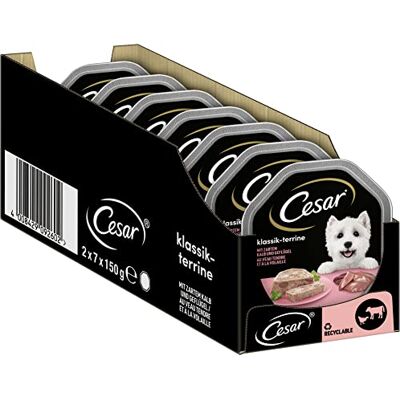 Cesar karma dla psów, mokra karma klasyczna cielęcina i kurczak (opakowanie 14, 2 x 7 misek x 150 g) Cesar karma dla psów, mokra karma klasyczna cielęcina i kurczak (opakowanie 14, 2 x 7 misek x 150 g)