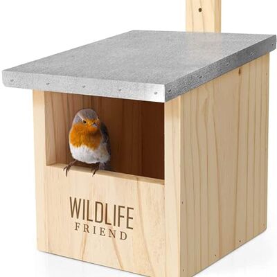 WILDLIFE FRIEND I budka lęgowa rudzików & Co z metalowym dachem zgodnie z NABU z litego drewna do – 100% odporna na warunki atmosferyczne – półjaskinia do ogrodu, budki lęgowej i inkubatora dla wylęgów niszowych WILDLIFE FRIEND I budka lęgowa rudzików & Co z metalowym dachem zgodnie z NABU z litego drewna do – 100% odporna na warunki atmosferyczne – półjaskinia do ogrodu, budki lęgowej i inkubatora dla wylęgów niszowych