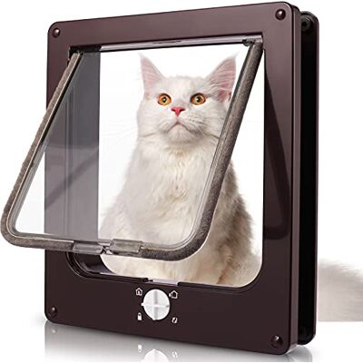 Sailnovo Cat Door 23,5 * 27 * 5,5 cm, Brązowy rozmiar X L Drzwi dla kota z 4-drożnym zamkiem do drzwi wewnętrznych i zewnętrznych, drzwi dla zwierząt domowych odporne na warunki atmosferyczne Sailnovo Cat Door 23,5 * 27 * 5,5 cm, Brązowy rozmiar X L Drzwi dla kota z 4-drożnym zamkiem do drzwi wewnętrznych i zewnętrznych, drzwi dla zwierząt domowych odporne na warunki atmosferyczne