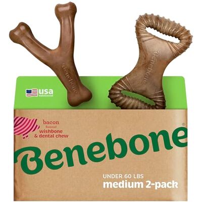 Benebone 2-pak niezniszczalnych zębów do żucia dla agresywnych gryzaków, długotrwały trwały łamacz nudy dla psów, prawdziwy smak bekonu, dla średnich psów, wyprodukowano w USA Benebone 2-pak niezniszczalnych zębów do żucia dla agresywnych gryzaków, długotrwały trwały łamacz nudy dla psów, prawdziwy smak bekonu, dla średnich psów, wyprodukowano w USA