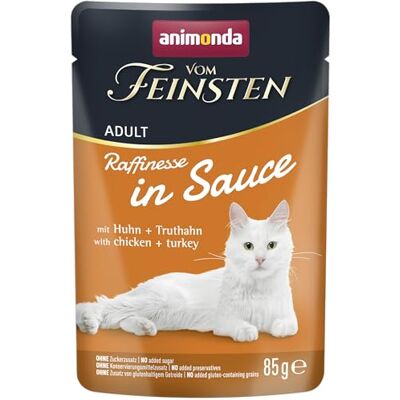 Animonda Adult Rffinesse karma dla kotów w sosie z kurczakiem i indykiem (24 x 85 g), mokra karma z tauryną i witaminą D3, bez dodatku cukru i konserwantów Animonda Adult Rffinesse karma dla kotów w sosie z kurczakiem i indykiem (24 x 85 g), mokra karma z tauryną i witaminą D3, bez dodatku cukru i konserwantów