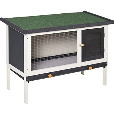 PawHut Stajnia dla małych zwierząt z dachem z papy smołowej, lite drewno, ciemnoszary, biały, zielony, 90 x 45 x 65 cm PawHut Stajnia dla małych zwierząt z dachem z papy smołowej, lite drewno, ciemnoszary, biały, zielony, 90 x 45 x 65 cm