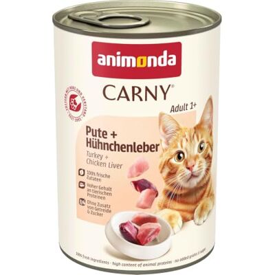 Carny mokra karma dla kotów, indyk + wątróbka drobiowa (6 x 400 g), mokra karma dla kotów od animonda bez zbóż i cukru, ze świeżymi mięsistymi składnikami Carny mokra karma dla kotów, indyk + wątróbka drobiowa (6 x 400 g), mokra karma dla kotów od animonda bez zbóż i cukru, ze świeżymi mięsistymi składnikami