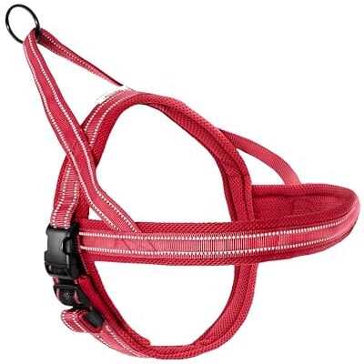 Record Uprząż dla psa Dolomitów, kolor czerwony, rozmiar S, obwód 54-64 cm, materiał: nylon pleciony z odblaskowymi paskami 3M ScotchLite Record Uprząż dla psa Dolomitów, kolor czerwony, rozmiar S, obwód 54-64 cm, materiał: nylon pleciony z odblaskowymi paskami 3M ScotchLite