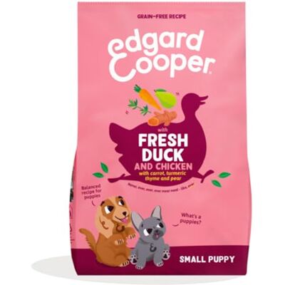 Edgard & Cooper Sucha karma bez zbóż dla szczeniąt małych ras (3 kg), świeżej kaczki i kurczaka, zrównoważone włókno dla szczeniąt, z marchewką i gruszką, nigdy mąką mięsną Edgard & Cooper Sucha karma bez zbóż dla szczeniąt małych ras (3 kg), świeżej kaczki i kurczaka, zrównoważone włókno dla szczeniąt, z marchewką i gruszką, nigdy mąką mięsną