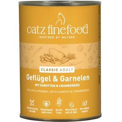 catz finefood N° 17 karma dla kotów drobnoziarnista dla drobiu i krewetek, mokra, rafinowana z marchewką i żurawiną, 6 x 400 g puszki catz finefood N° 17 karma dla kotów drobnoziarnista dla drobiu i krewetek, mokra, rafinowana z marchewką i żurawiną, 6 x 400 g puszki