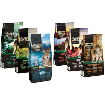 Dehner Wild Nature sucha karma dla psów, zestaw próbny, różne rodzaje, 6 x 1 kg (6 kg) Dehner Wild Nature sucha karma dla psów, zestaw próbny, różne rodzaje, 6 x 1 kg (6 kg)