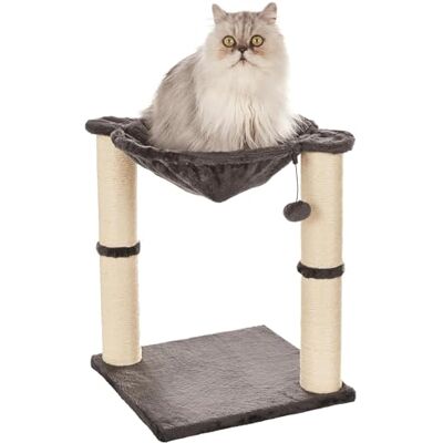 Amazon Basics – Drapak dla kota z domkiem, hamakiem, łóżkiem i pniem drapaka, 41 x 51 x 41 cm, szary Amazon Basics – Drapak dla kota z domkiem, hamakiem, łóżkiem i pniem drapaka, 41 x 51 x 41 cm, szary