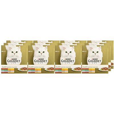 Gourmet Purina Gold podwójna przyjemność, wilgotne koty z wołowiną i kurczakiem, królikiem i wątrobą, rybą oceanową, kaczką i indykiem, 96 puszek 85 g Gourmet Purina Gold podwójna przyjemność, wilgotne koty z wołowiną i kurczakiem, królikiem i wątrobą, rybą oceanową, kaczką i indykiem, 96 puszek 85 g