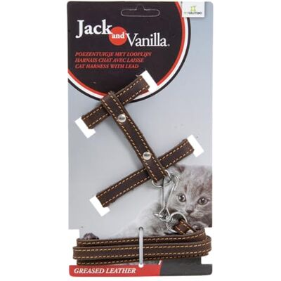 JACK AND VANILLA , Szelki dla kota z tłustej skóry ze smyczą w zestawie, regulowana dla optymalnego komfortu, elegancki design, kolor brązowy, rozmiar 10 mm x 100 cm, model skórzany JACK AND VANILLA , Szelki dla kota z tłustej skóry ze smyczą w zestawie, regulowana dla optymalnego komfortu, elegancki design, kolor brązowy, rozmiar 10 mm x 100 cm, model skórzany