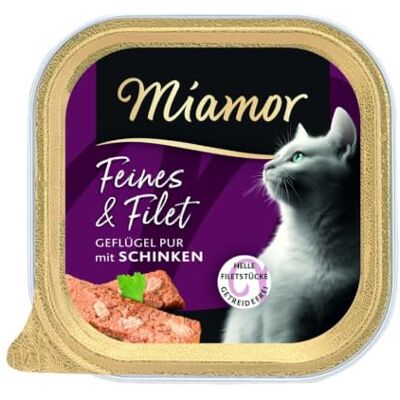 Miamor Delikatna i filet mokra karma dla dorosłych kotów z jasnymi kawałkami filetu. Niskotłuszczowa karma uzupełniająca w skorupce bez sztucznych dodatków 16 x 100 g czystego drobiu i szynki Miamor Delikatna i filet mokra karma dla dorosłych kotów z jasnymi kawałkami filetu. Niskotłuszczowa karma uzupełniająca w skorupce bez sztucznych dodatków 16 x 100 g czystego drobiu i szynki
