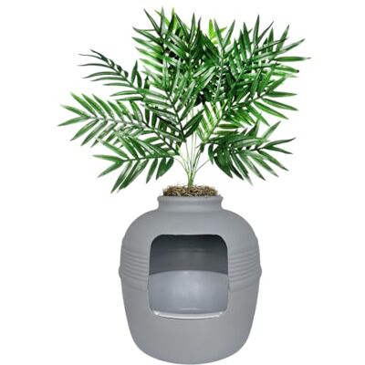 Good Pet Stuff ukryta kuweta dla kota, zestaw niezbędników z wielokrotnym wkładem, okrągła zamknięta donica dla kota, sztuczna roślina, zadaszony wentylowany system filtrów węglowych do kontroli Good Pet Stuff ukryta kuweta dla kota, zestaw niezbędników z wielokrotnym wkładem, okrągła zamknięta donica dla kota, sztuczna roślina, zadaszony wentylowany system filtrów węglowych do kontroli
