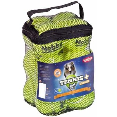 Nobby Piłka tenisowa z wyrzynarką sortowana S 5,5 cm, 12 sztuk torba siatkowa Nobby Piłka tenisowa z wyrzynarką sortowana S 5,5 cm, 12 sztuk torba siatkowa