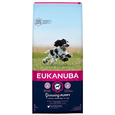 Eukanuba Karma dla szczeniaków ze świeżym kurczakiem dla średnich ras, sucha karma premium dla juniorów, 15 kg Eukanuba Karma dla szczeniaków ze świeżym kurczakiem dla średnich ras, sucha karma premium dla juniorów, 15 kg