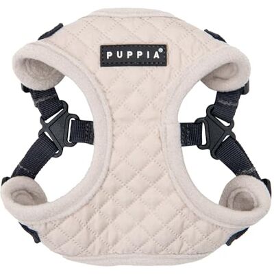 Puppia Irvin Comfort szelki dla psa step-in ciepłe zimowe diamentowe wzory regulowana szyja i klatka piersiowa dla małych i średnich psów, kremowa, rozmiar M Puppia Irvin Comfort szelki dla psa step-in ciepłe zimowe diamentowe wzory regulowana szyja i klatka piersiowa dla małych i średnich psów, kremowa, rozmiar M