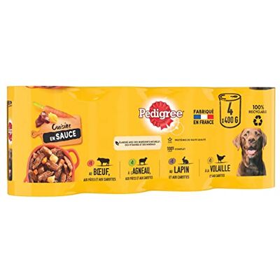Pedigree Jedzenie kuchenne dla psów, puszki do zanurzenia dla dorosłych psów, 4 rodzaje, 4 x 400 g Pedigree Jedzenie kuchenne dla psów, puszki do zanurzenia dla dorosłych psów, 4 rodzaje, 4 x 400 g