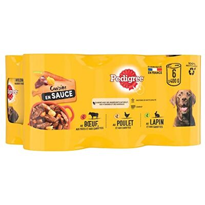 Pedigree Kuchnia Posiłki dla psa Pudełka z sosem dla dorosłych psów 3 odmiany 6x400g Opakowanie 4 szt Pedigree Kuchnia Posiłki dla psa Pudełka z sosem dla dorosłych psów 3 odmiany 6x400g Opakowanie 4 szt