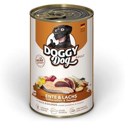 DOGGY Dog Paté kaczka i łosoś, 6 x 400 g, mokra karma dla psów, bezzbożowa karma dla psów z olejem łososiowym i małżem zielonwargowym, pełnoporcjowa karma ze słodkimi ziemniakami i pomidorami, Made in DOGGY Dog Paté kaczka i łosoś, 6 x 400 g, mokra karma dla psów, bezzbożowa karma dla psów z olejem łososiowym i małżem zielonwargowym, pełnoporcjowa karma ze słodkimi ziemniakami i pomidorami, Made in