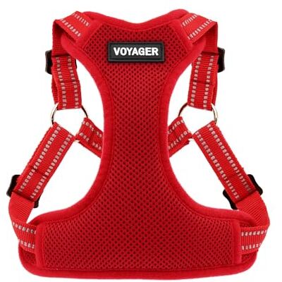 Best Pet Supplies Voyager by w pełni regulowana uprząż z siatki step-in z odblaskowymi lamówkami 3M czerwona (pasujące wykończenia), XL Best Pet Supplies Voyager by w pełni regulowana uprząż z siatki step-in z odblaskowymi lamówkami 3M czerwona (pasujące wykończenia), XL