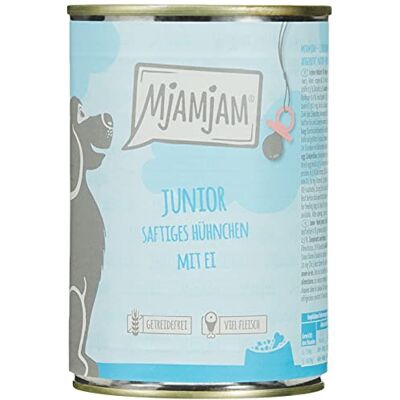 MjAMjAM Mokra karma Premium dla psów Szczenię soczysty kurczak z jajkiem, 6-pak (6 x 400g), bezzbożowa z dodatkowym mięsem MjAMjAM Mokra karma Premium dla psów Szczenię soczysty kurczak z jajkiem, 6-pak (6 x 400g), bezzbożowa z dodatkowym mięsem