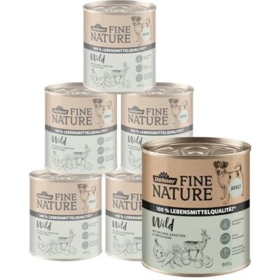 Dehner Fine Nature Karma dla psów dorosłych, dopuszczona do kontaktu z żywnością, smak: dziki, 6 x 800 g (4,8 kg) Dehner Fine Nature Karma dla psów dorosłych, dopuszczona do kontaktu z żywnością, smak: dziki, 6 x 800 g (4,8 kg)