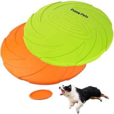 PrimePets Zestaw 2 szt. 18 cm psi frisbees, psi latający talerz trwałe zabawki dla psów, naturalny gumowy pływający spodek na basen wodny plażę (pomarańczowy, zielony) PrimePets Zestaw 2 szt. 18 cm psi frisbees, psi latający talerz trwałe zabawki dla psów, naturalny gumowy pływający spodek na basen wodny plażę (pomarańczowy, zielony)
