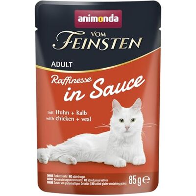 Animonda Adult Rffinesse karma dla kotów w sosie z kurczakiem i cielęciną (24 x 85 g), mokra karma z tauryną i witaminą D3, bez dodatku cukru i konserwantów Animonda Adult Rffinesse karma dla kotów w sosie z kurczakiem i cielęciną (24 x 85 g), mokra karma z tauryną i witaminą D3, bez dodatku cukru i konserwantów