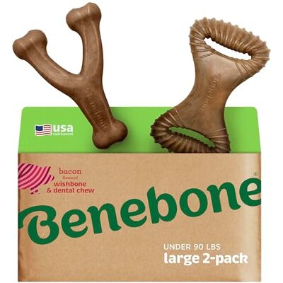 Benebone 2-pak niezniszczalnych zębów do żucia dla agresywnych gryzaków, długotrwały trwały łamacz nudy dla psów, prawdziwy smak bekonu, dla dużych psów, wyprodukowano w USA Benebone 2-pak niezniszczalnych zębów do żucia dla agresywnych gryzaków, długotrwały trwały łamacz nudy dla psów, prawdziwy smak bekonu, dla dużych psów, wyprodukowano w USA